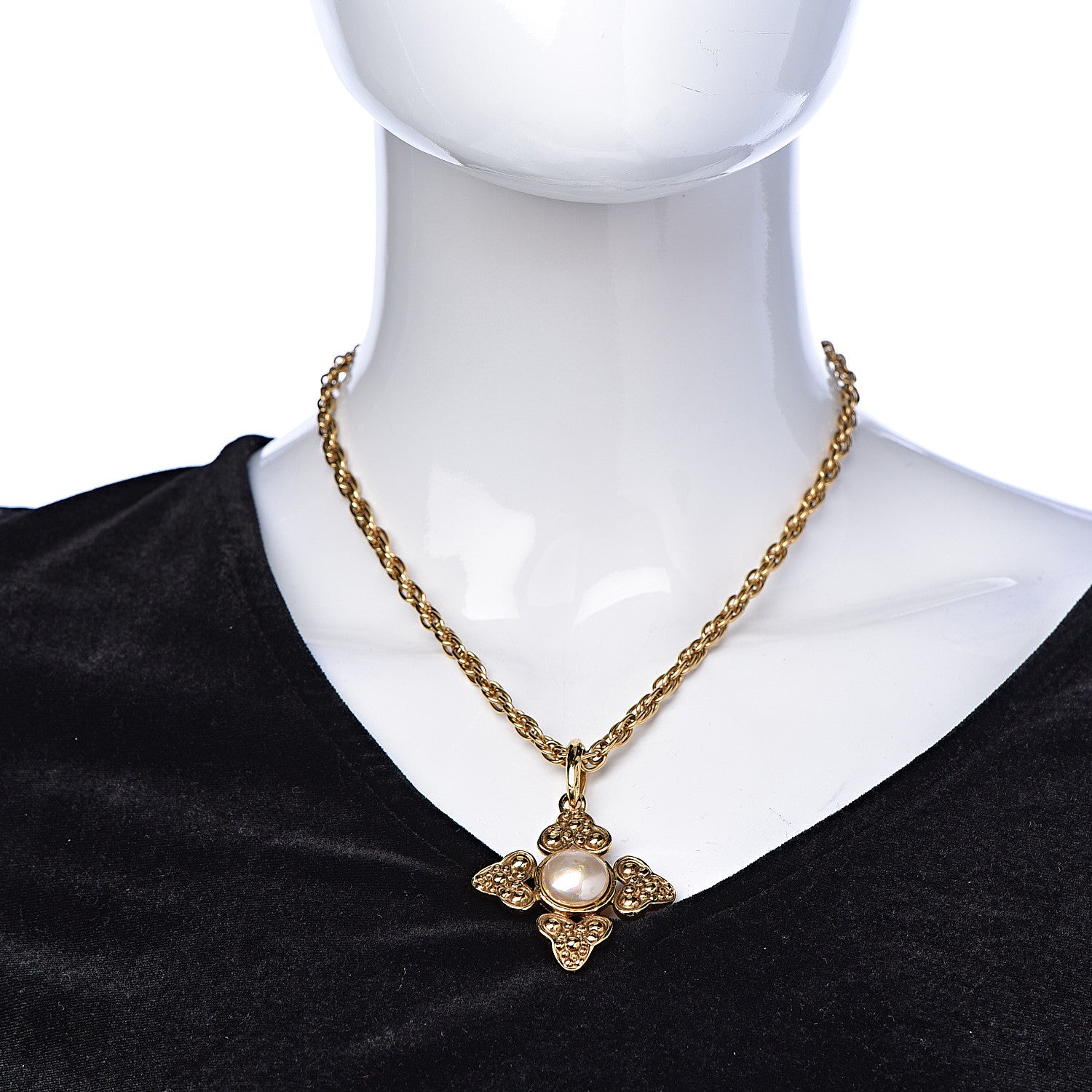Chanel Pearl Chain Pendant Short Necklace Gold 2 of 6