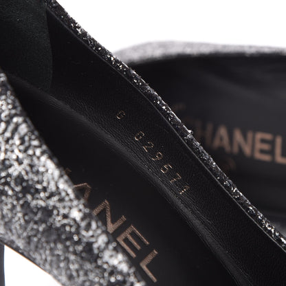Chanel Metallic Crackled Calfskin Patent Cap Toe Pumps 38 Black 8 of 8