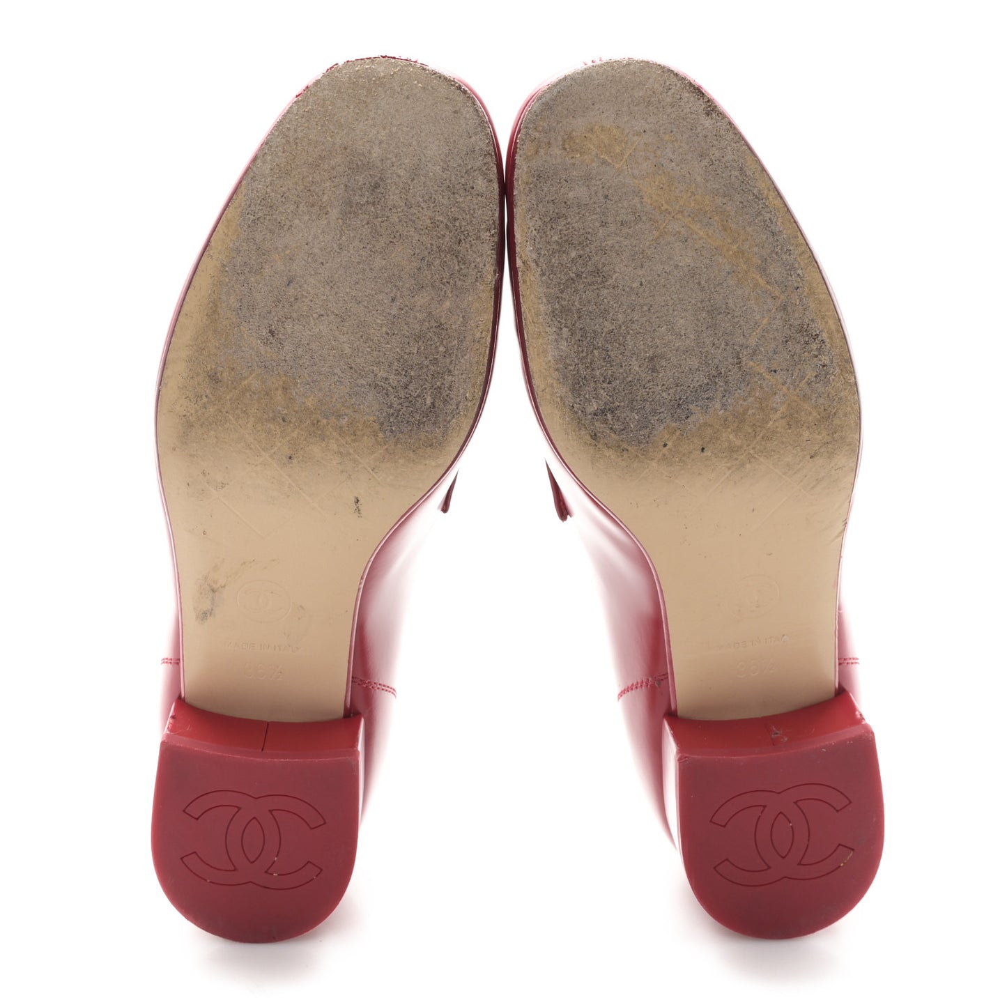 Shiny Calfskin Logo Loafers 36.5 Red