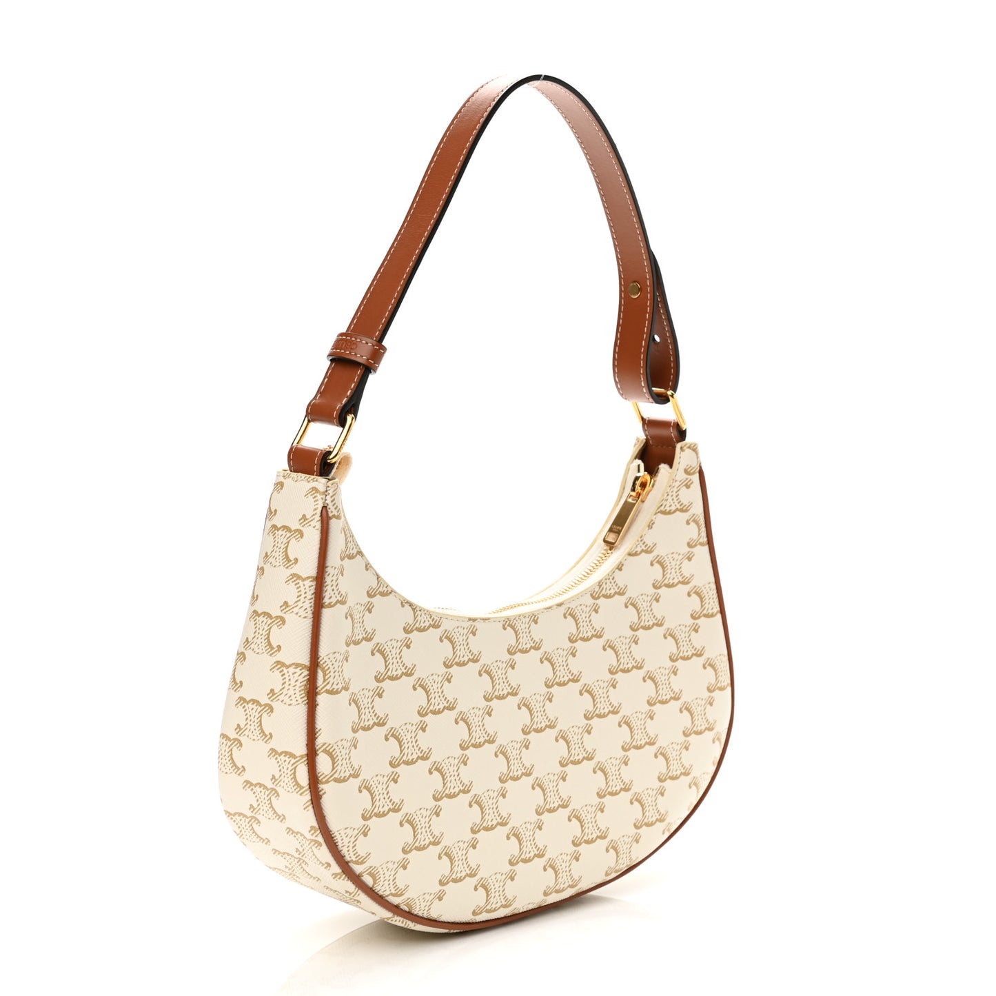 Canvas Calfskin Ava Triomphe Shoulder Bag White