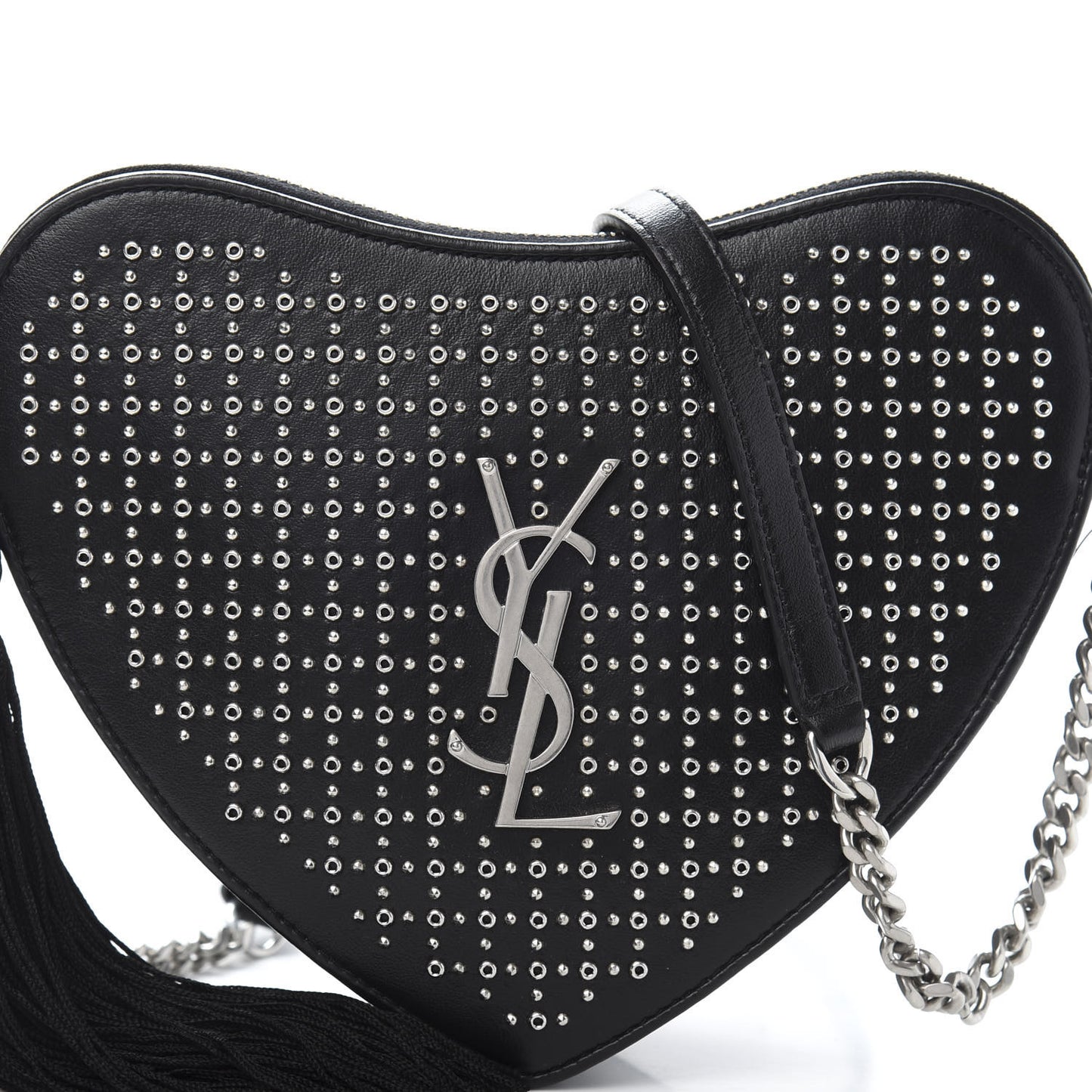Calfskin Studded Monogram Heart Shoulder Bag Black