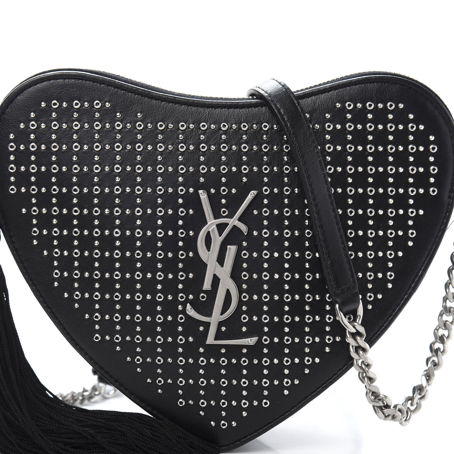 Saint Laurent Calfskin Studded Monogram Heart Shoulder Bag Black 9 of 9