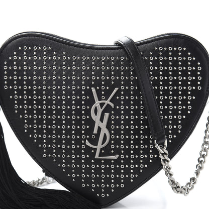 Saint Laurent Calfskin Studded Monogram Heart Shoulder Bag Black 9 of 9