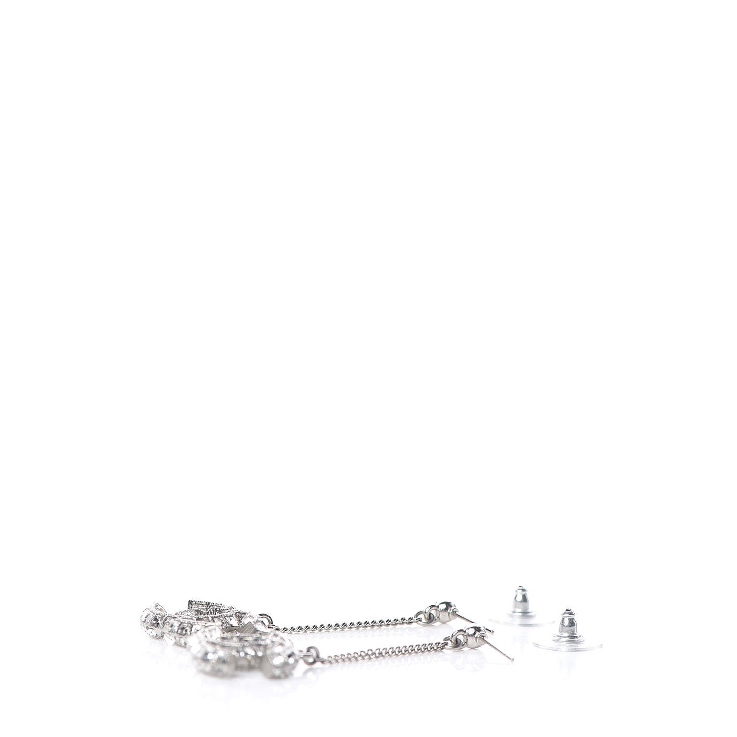 Chanel Baguette Crystal CC Drop Earrings Silver 3 of 4
