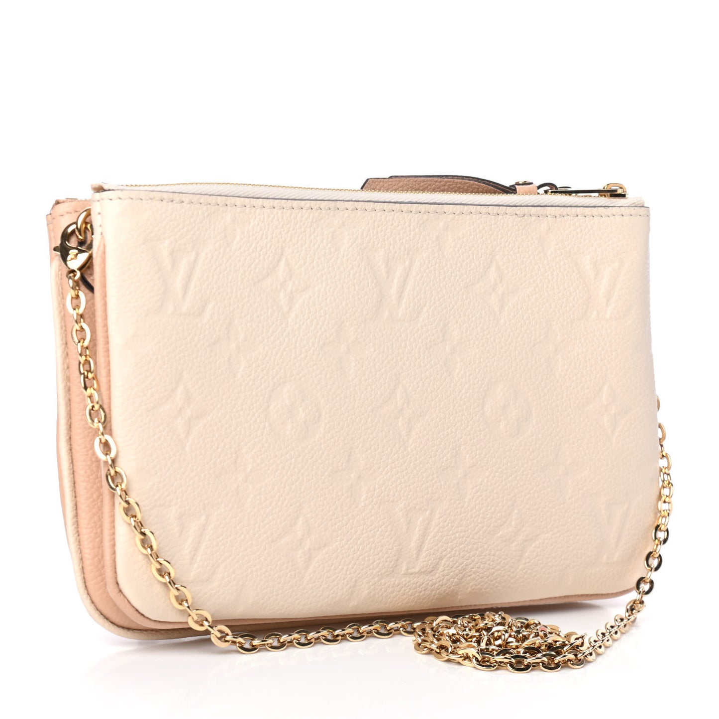 Empreinte Double Zip Pochette Beige Rose Creme