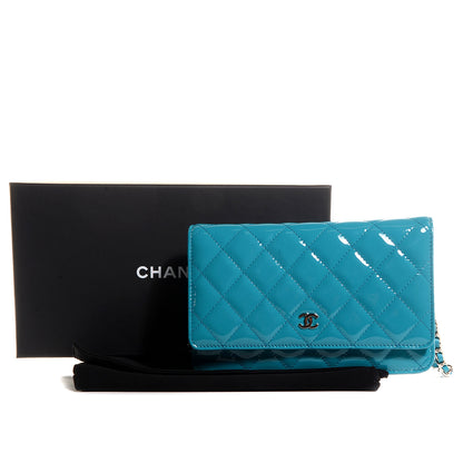 Chanel Patent Wallet On Chain WOC Turquoise Blue 9 of 9
