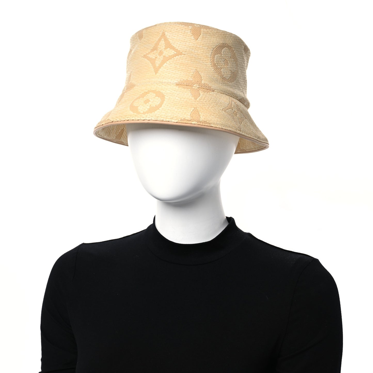 Woven Fabric Calfskin Monogram Beachview Bucket Hat Natural