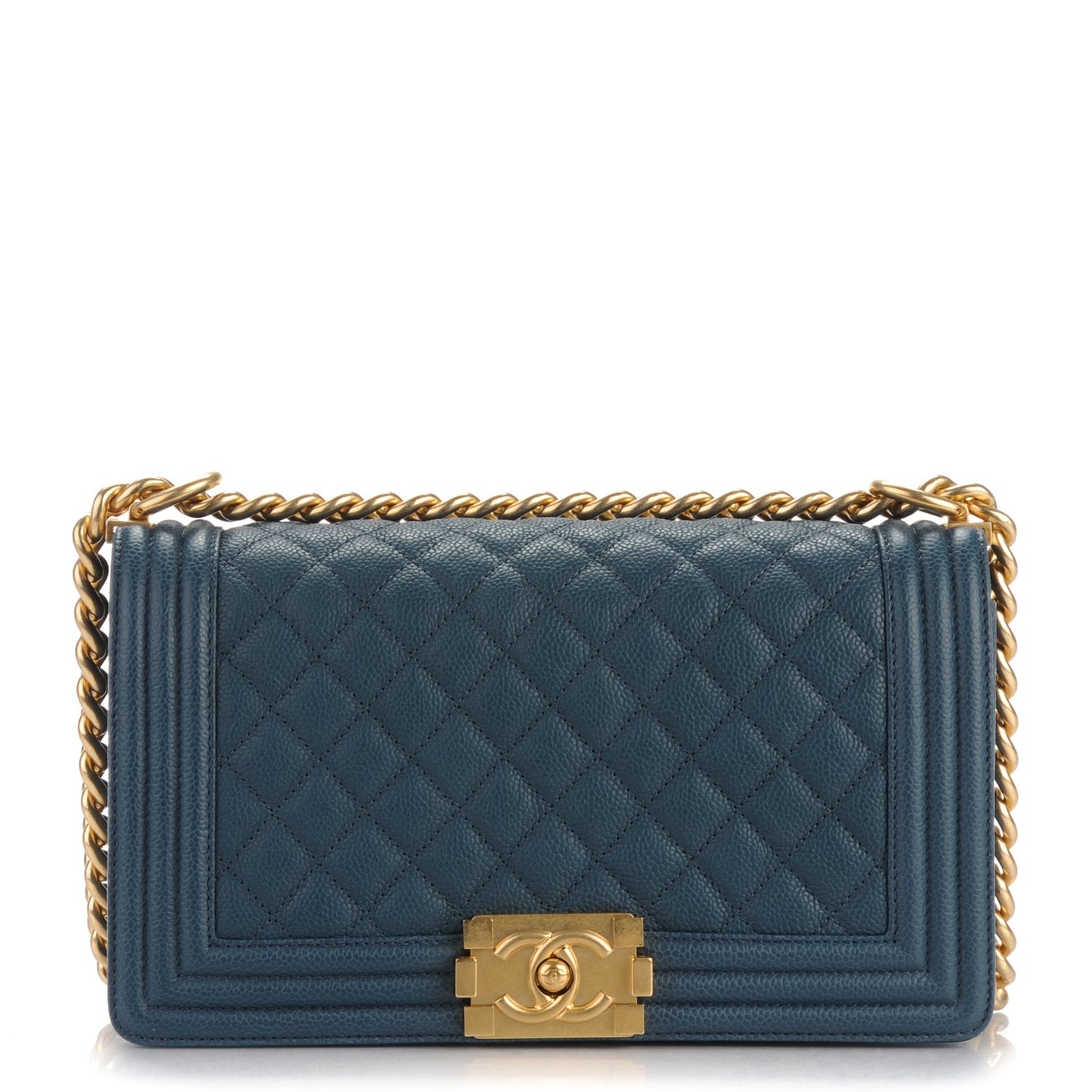 Caviar Quilted Medium Boy Flap Dark Blue