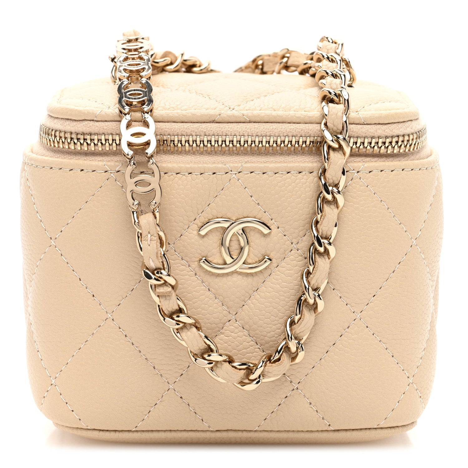 Chanel Caviar Quilted Tiny CC Mini Vanity Case With Chain Light Beige 1 of 12