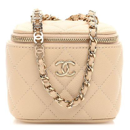 Chanel Caviar Quilted Tiny CC Mini Vanity Case With Chain Light Beige 1 of 12