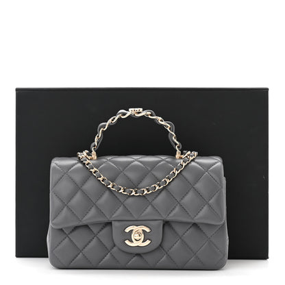 Chanel Lambskin Quilted Mini Chain Top Handle Rectangular Flap Grey 11 of 11