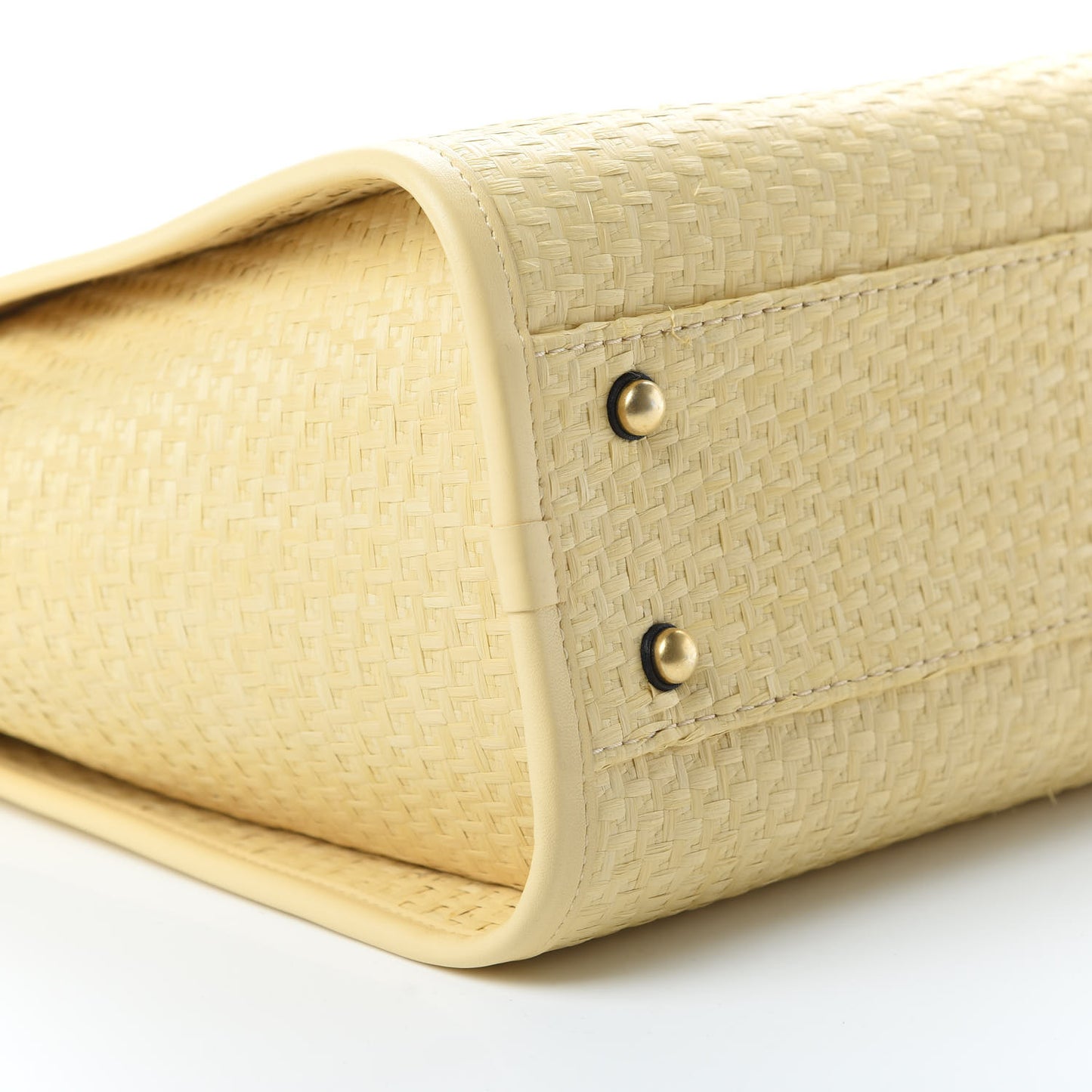 Straw Raffia Calfskin Chain Small Deauville Tote Beige Black
