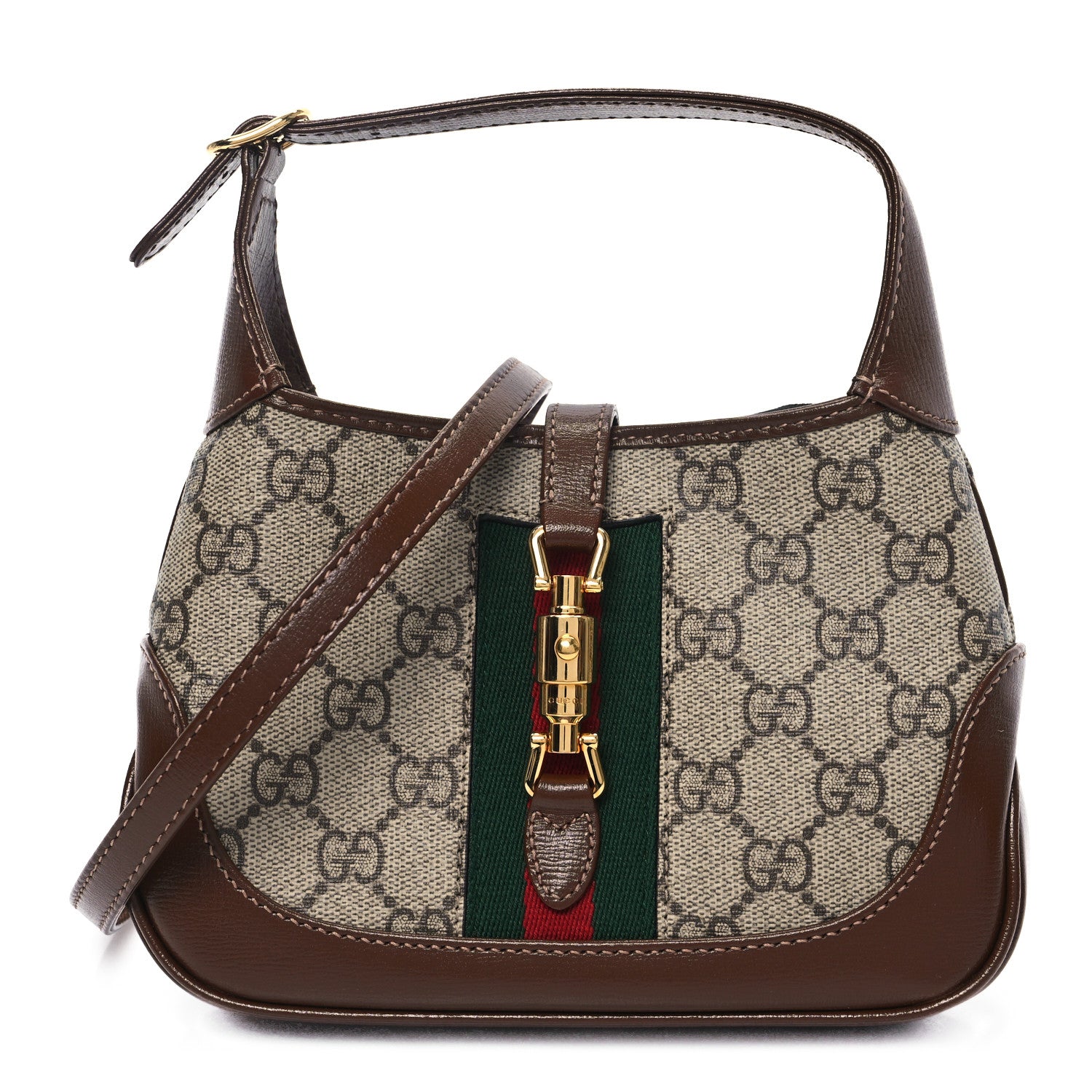 Gucci GG Supreme Monogram Azalea Calfskin Web Mini Jackie 1961 Hobo Beige Ebony Brown Sugar 1 of 10