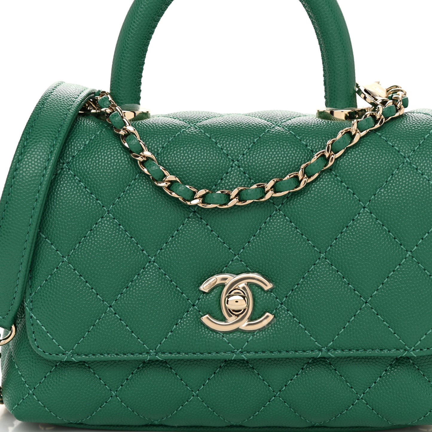 Caviar Quilted Extra Mini Coco Handle Flap Green