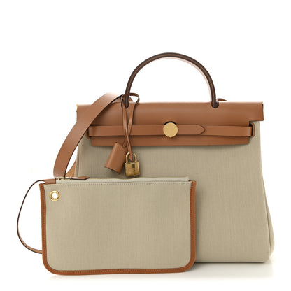 Hermes Military Toile Vache Hunter Herbag Zip Retourne 31 PM Beton Naturel 3 of 11