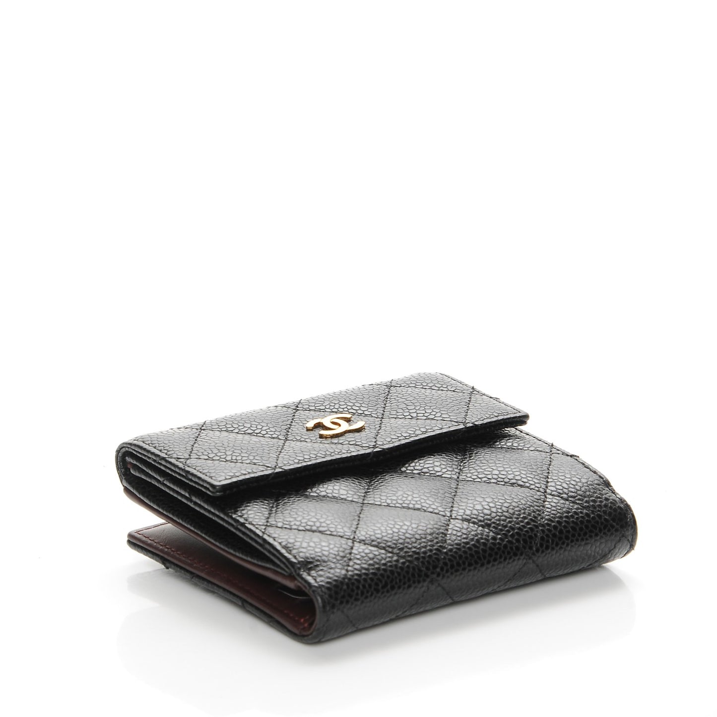 Caviar Quilted Compact French Flap Wallet Black