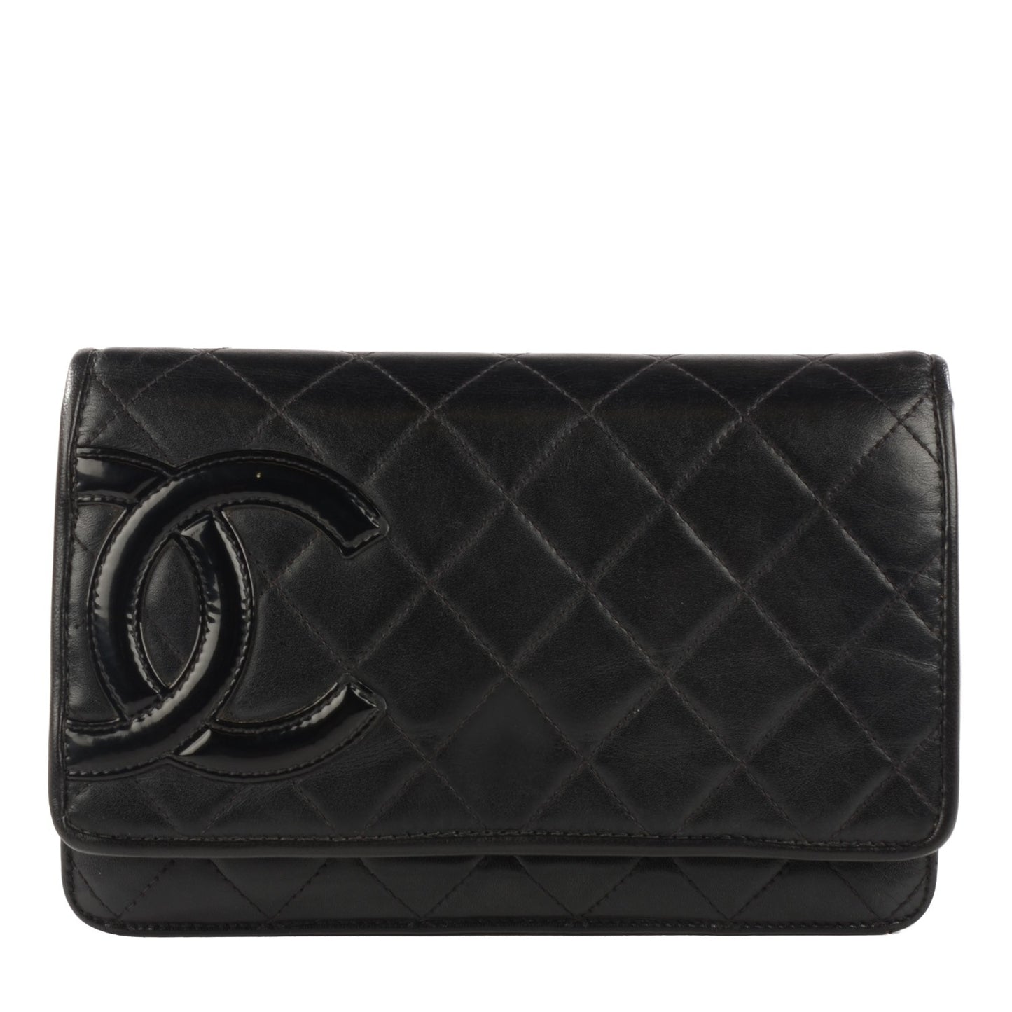 Calfskin Quilted Cambon Wallet On Chain WOC Black