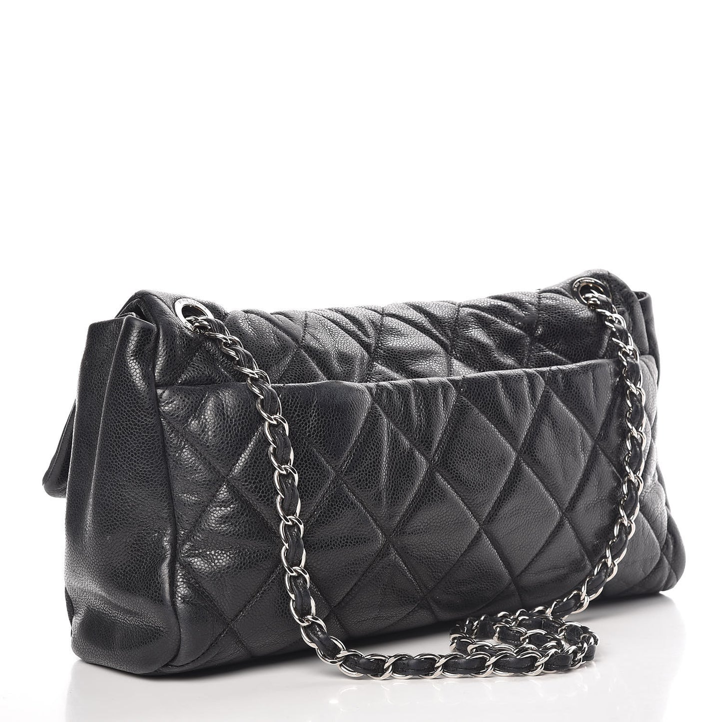 Glazed Caviar Medium Nature Flap Bag Black