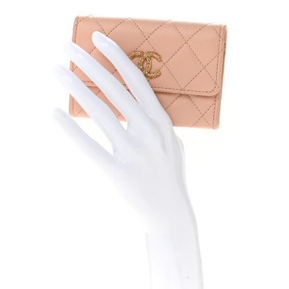 Chanel Caviar Quilted Crystal CC Flap Card Holder Pink 2 of 10