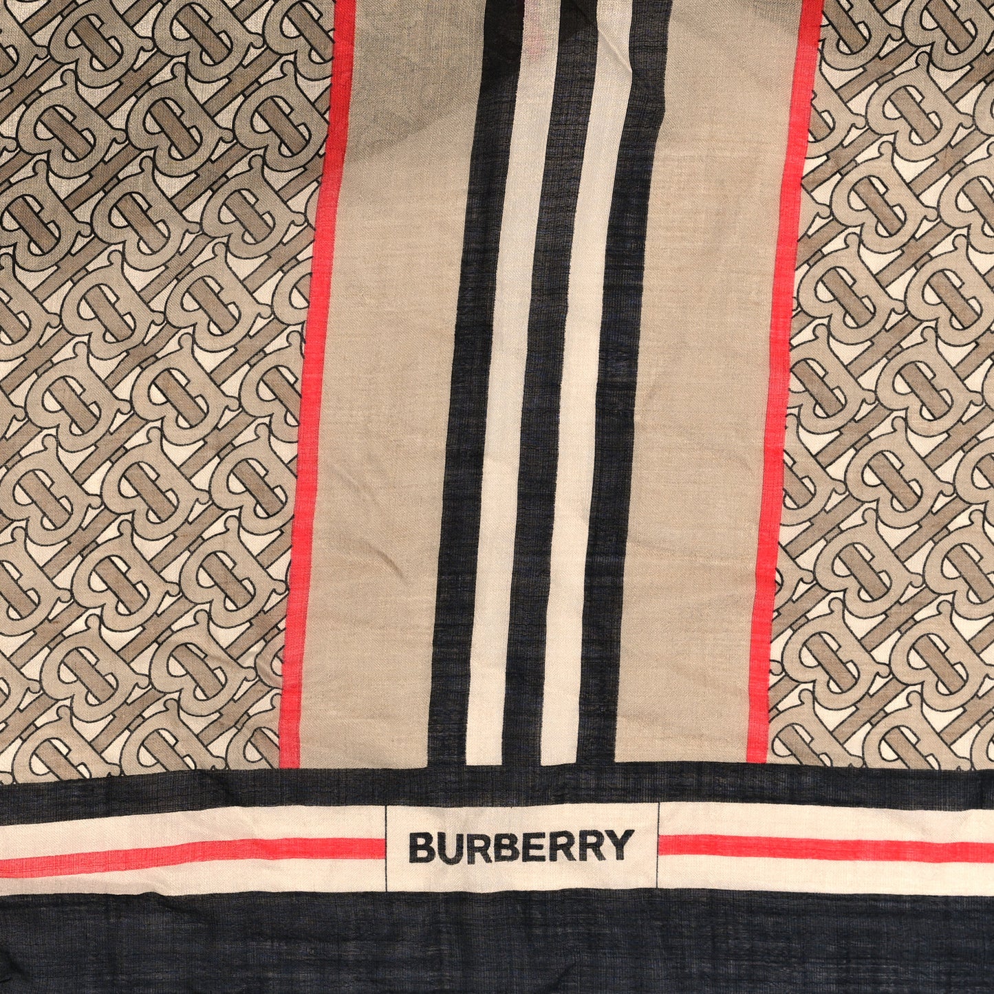 Wool Silk Icon Stripe Monogram Large TB Print Scarf Archive Beige