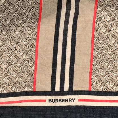 Burberry Wool Silk Icon Stripe Monogram Large TB Print Scarf Archive Beige 2 of 3
