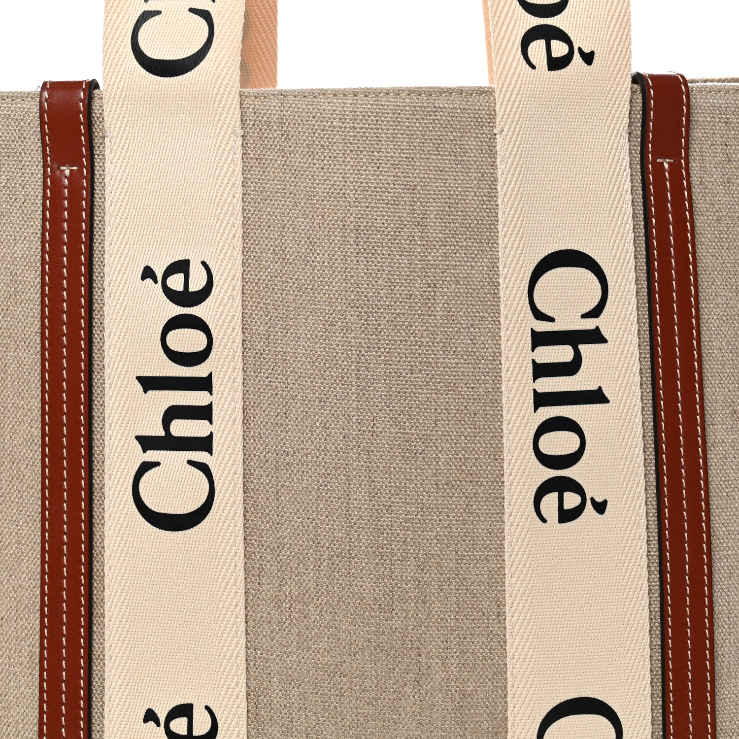 Chloe Cotton Calfskin Large Woody Ribbon Tote White Brown 8 of 10