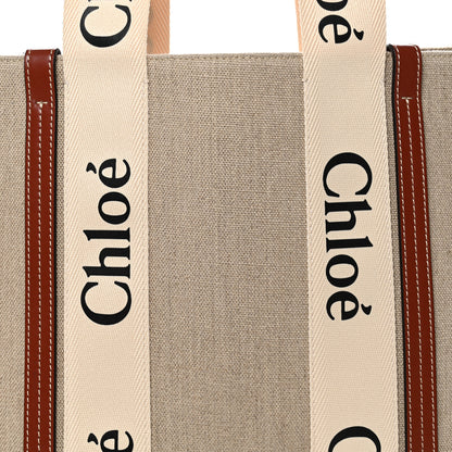 Chloe Cotton Calfskin Large Woody Ribbon Tote White Brown 8 of 10