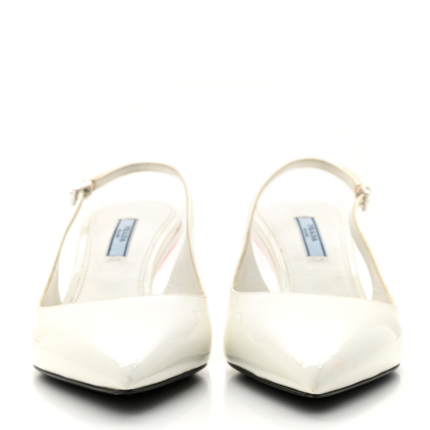 Patent Calfskin Logo Pointed Toe Slingback Wedges 40.5 White