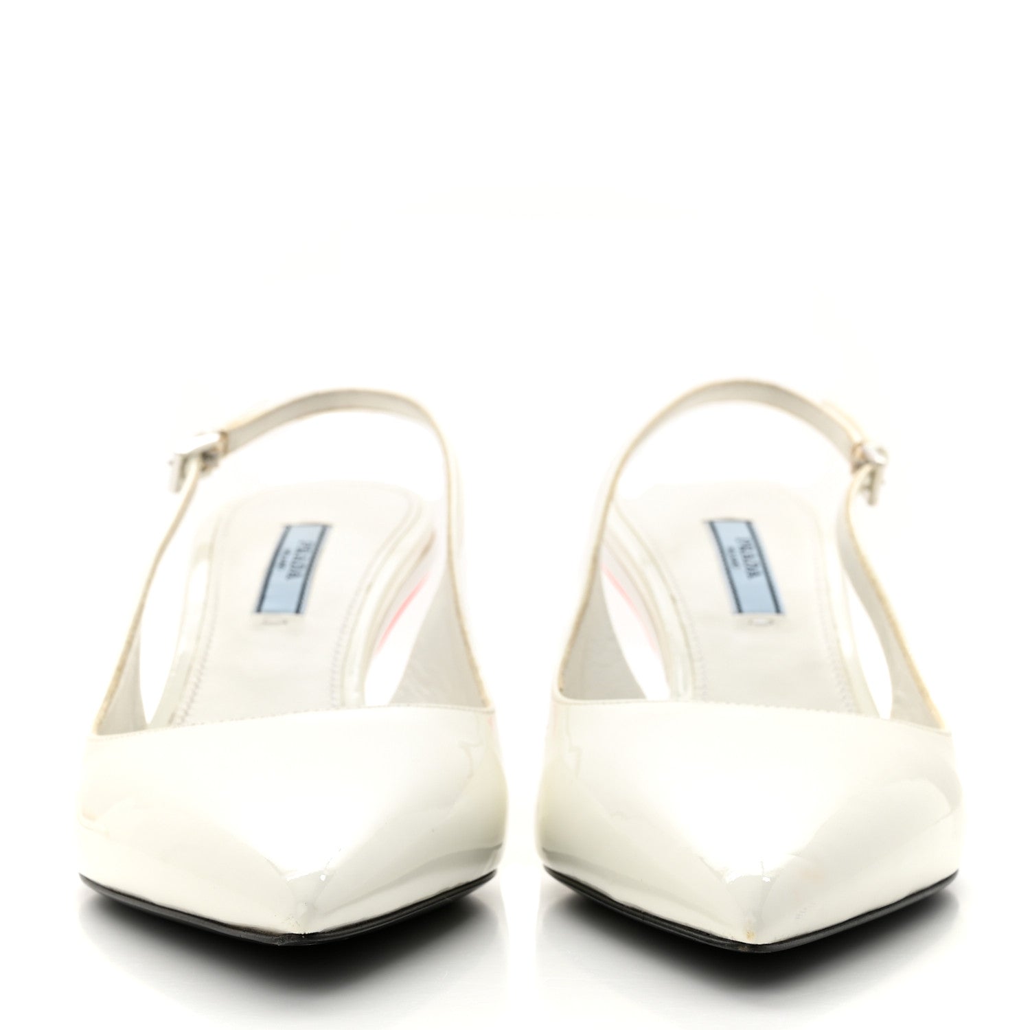 Prada Patent Calfskin Logo Pointed Toe Slingback Wedges 40.5 White 2 of 15