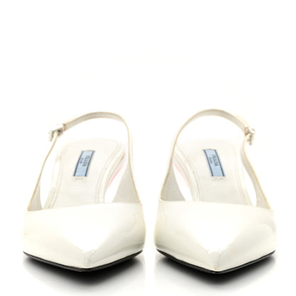 Prada Patent Calfskin Logo Pointed Toe Slingback Wedges 40.5 White 2 of 15