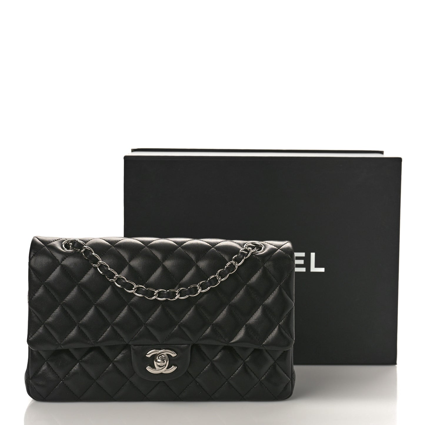 Lambskin Quilted Medium Double Flap Black