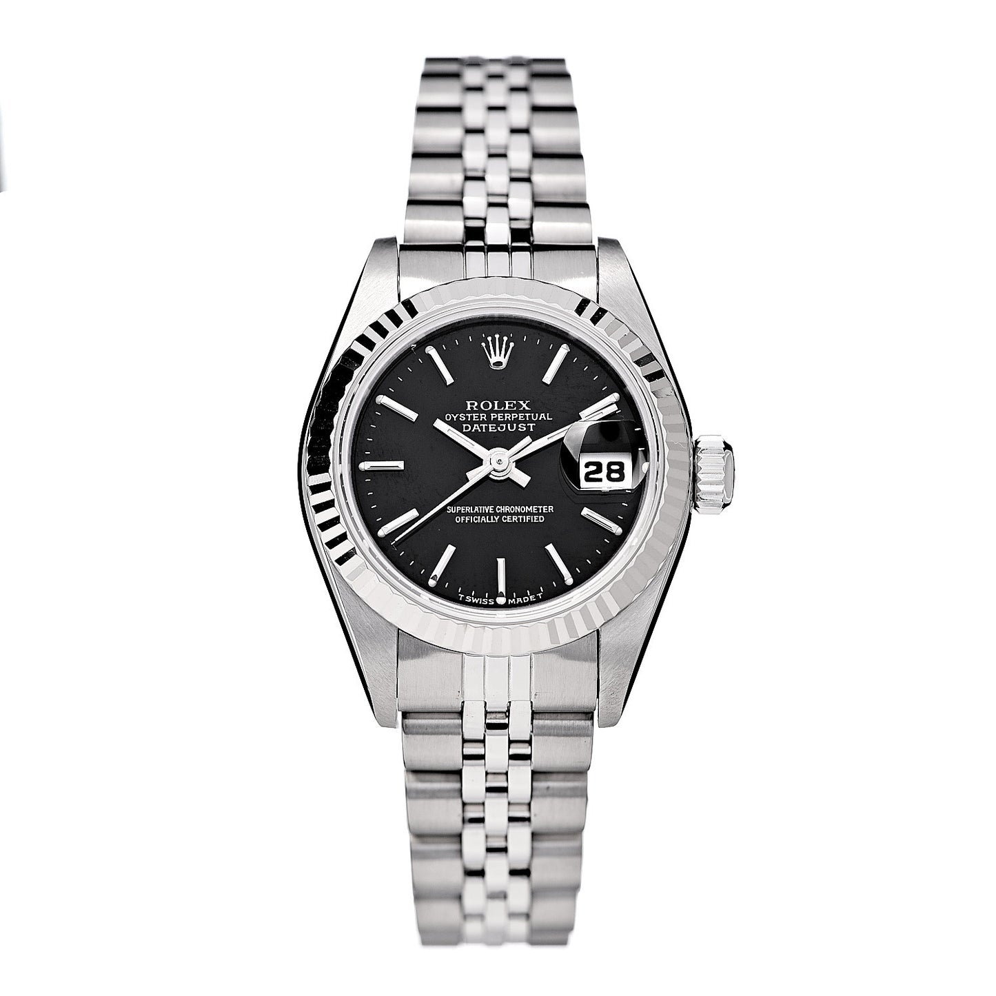 Stainless Steel 18K White Gold 26mm Oyster Perpetual Datejust Watch Black 69174