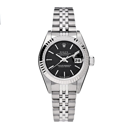 Rolex Stainless Steel 18K White Gold 26mm Oyster Perpetual Datejust Watch Black 69174 1 of 7