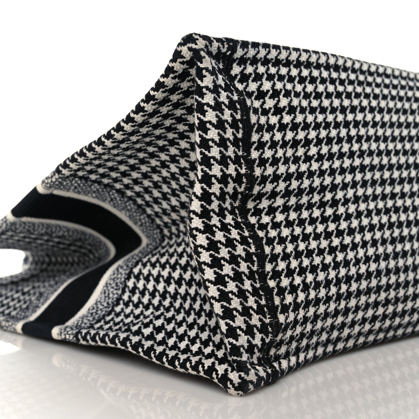 Canvas Houndstooth Embroidered Book Tote Black White