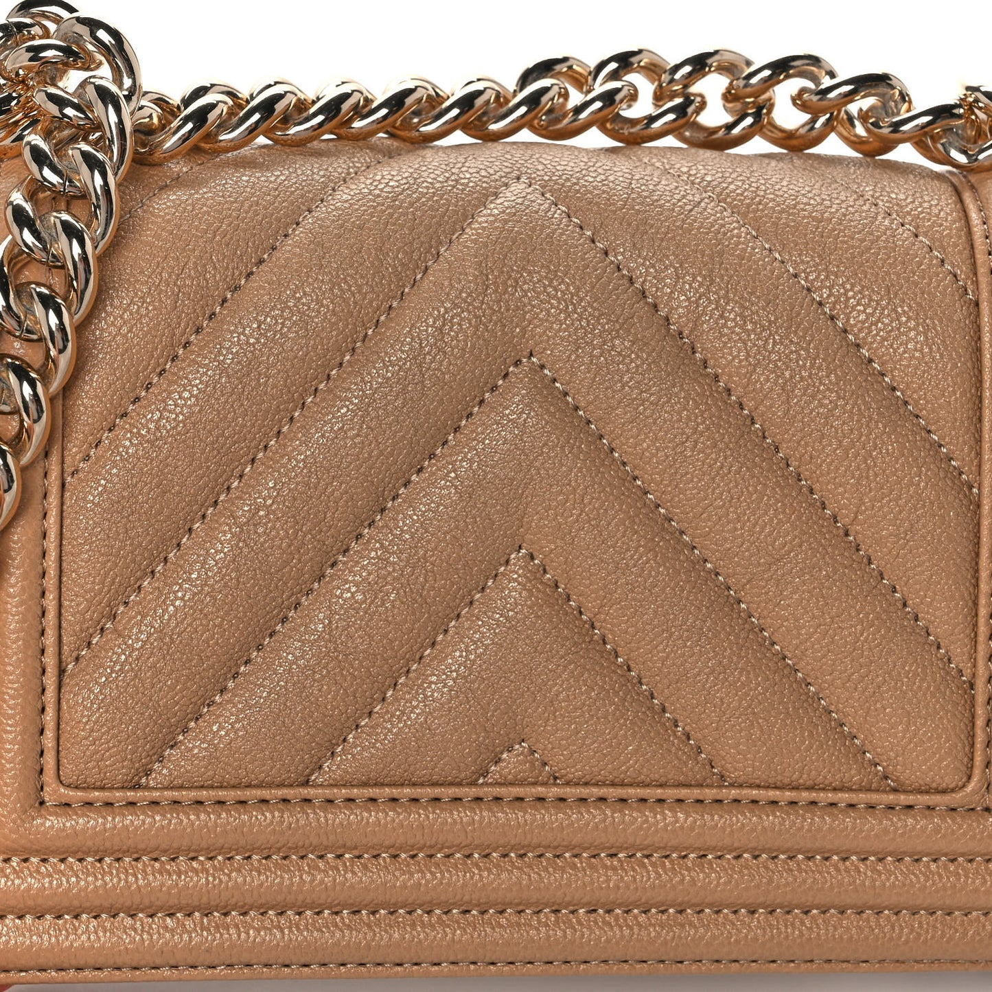 Caviar Chevron Quilted Small Boy Flap Dark Beige