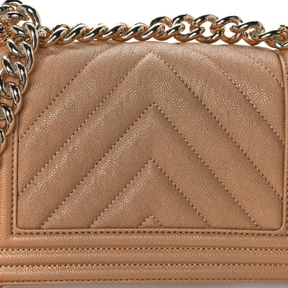 Chanel Caviar Chevron Quilted Small Boy Flap Dark Beige 12 of 13