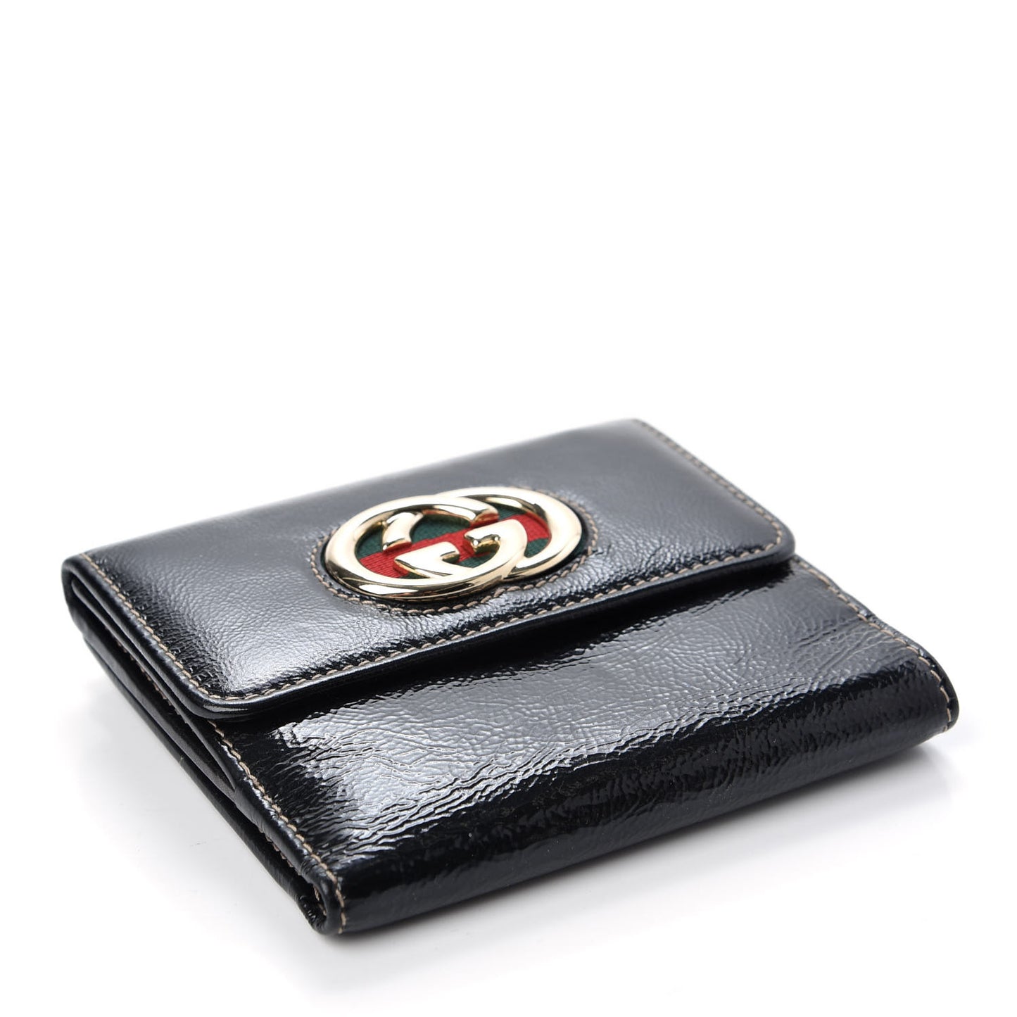 Patent Calfskin Compact Britt Wallet Black
