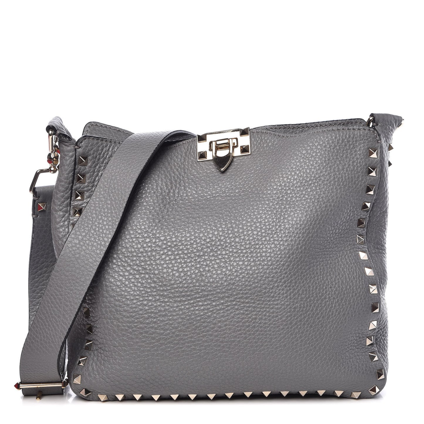Pebbled Calfskin Small Rockstud Flip-Lock Messenger Bag Pebble