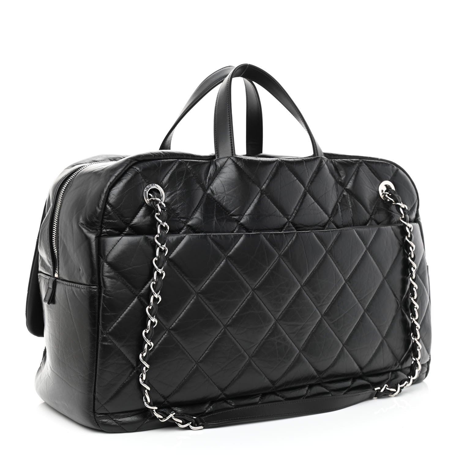 Chanel Aged Calfskin Quilted Large Express Bowling Bag Black 3 of 10