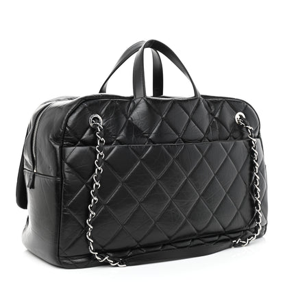 Chanel Aged Calfskin Quilted Large Express Bowling Bag Black 3 of 10
