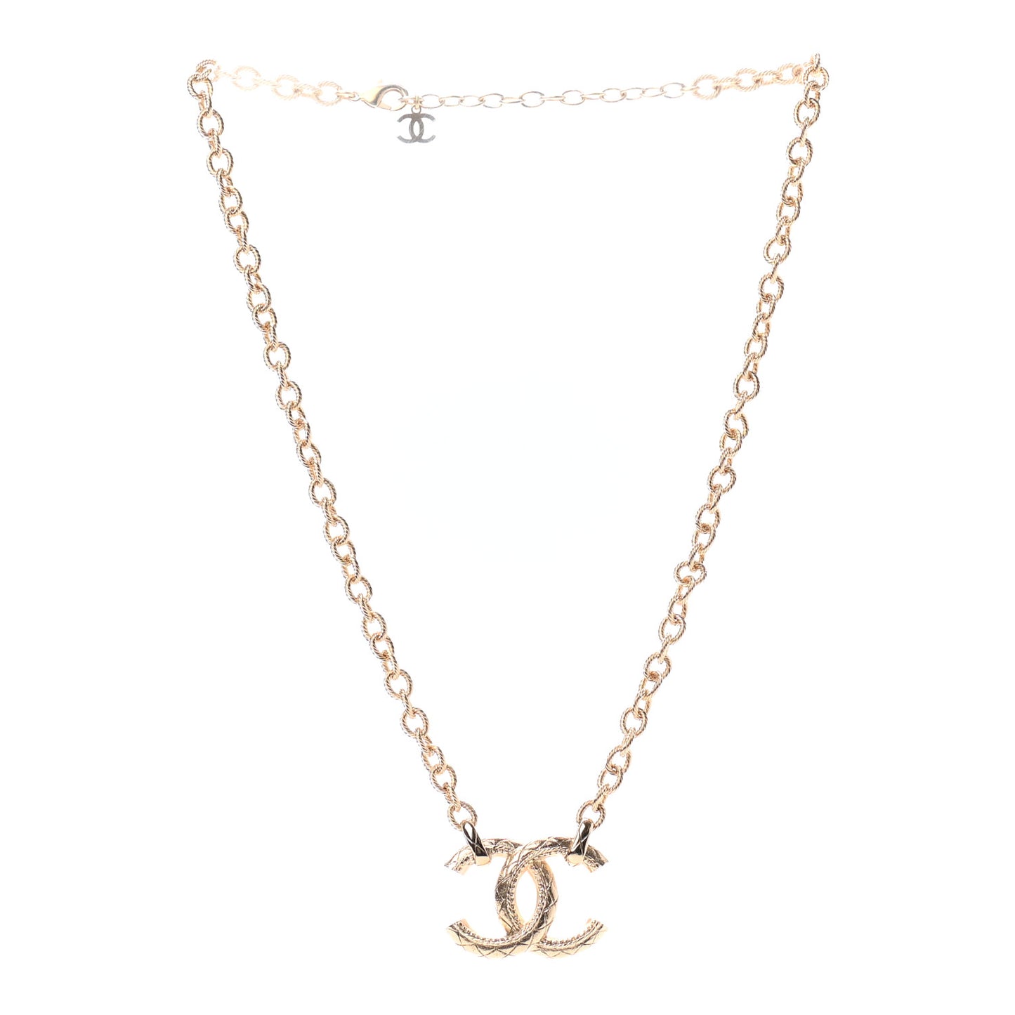 Metal Quilted CC Necklace Gold