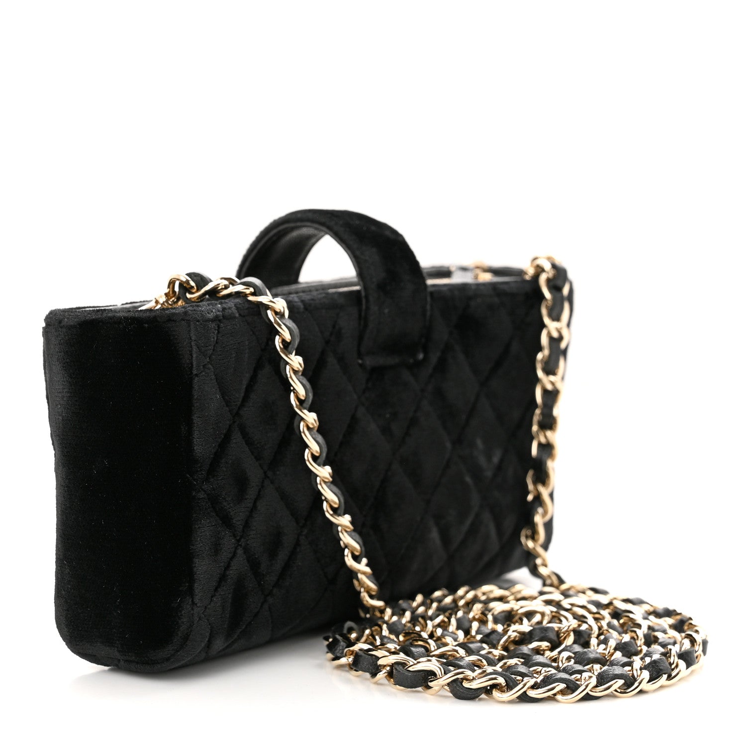 Chanel Velvet Quilted Small Clutch With Chain Black 3 of 12