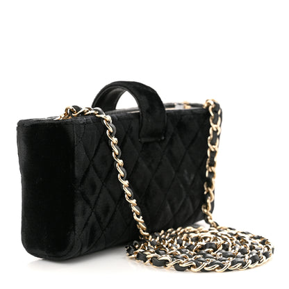 Chanel Velvet Quilted Small Clutch With Chain Black 3 of 12