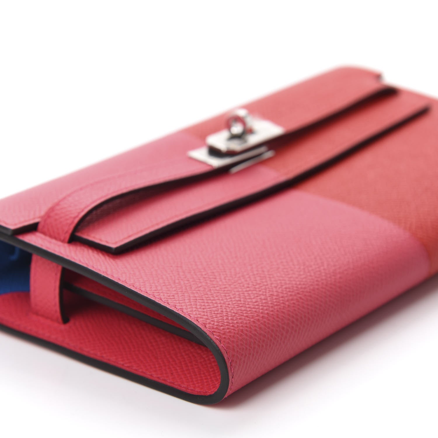 Hermes Epsom Tri-Color Kelly Wallet To Go Rouge De Coeur Rose Extreme Bleu Zanzibar 6 of 10