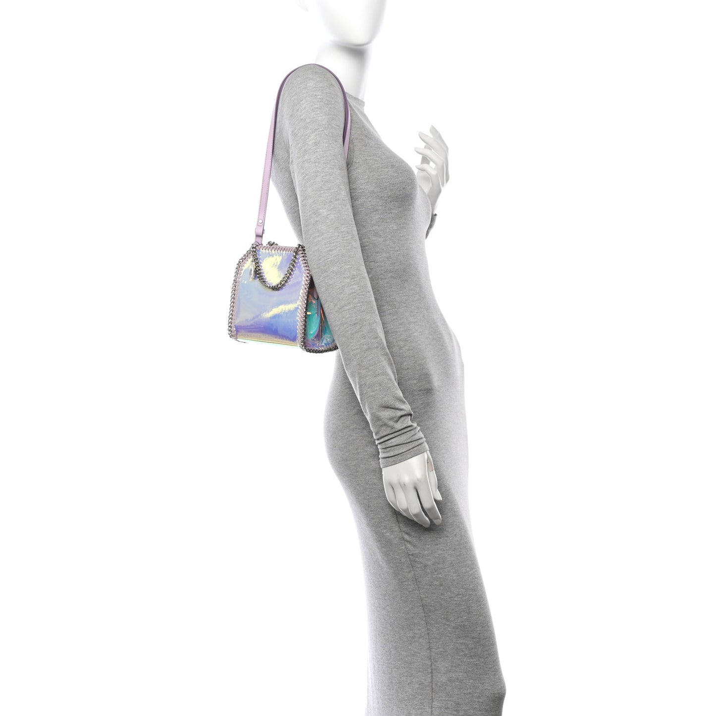 Holographic Faux Leather Mini Falabella Silver