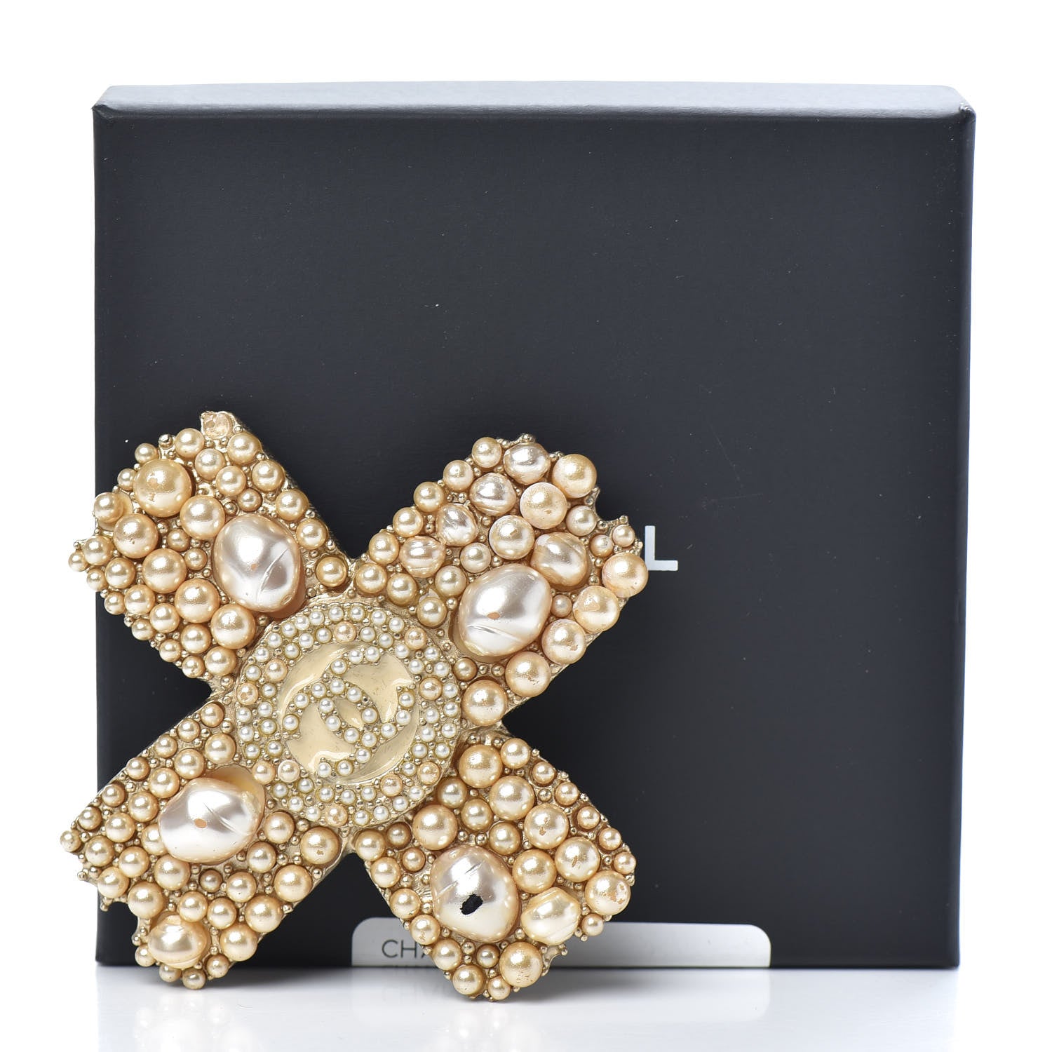 Chanel Pearl CC Cross Brooch Gold 6 of 6