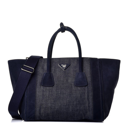 Prada Denim Suede Scamosciato Twin Pocket Tote Bleu 1 of 9