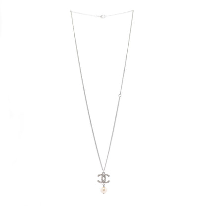 Chanel Crystal Pearl Twisted CC Drop Necklace Silver 3 of 6