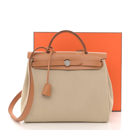 Hermes Military Toile Vache Hunter Herbag Zip Retourne 31 PM Beton Naturel 17 of 17