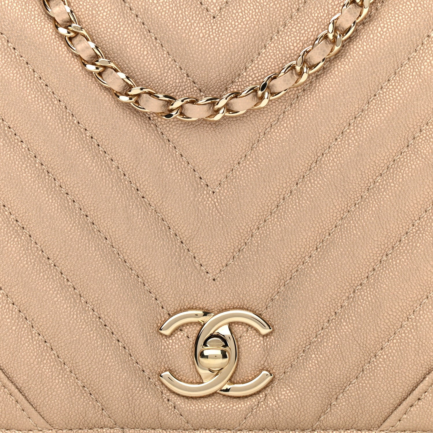 Chanel Metallic Caviar Chevron Quilted Medium Statement Flap Beige 8 of 10